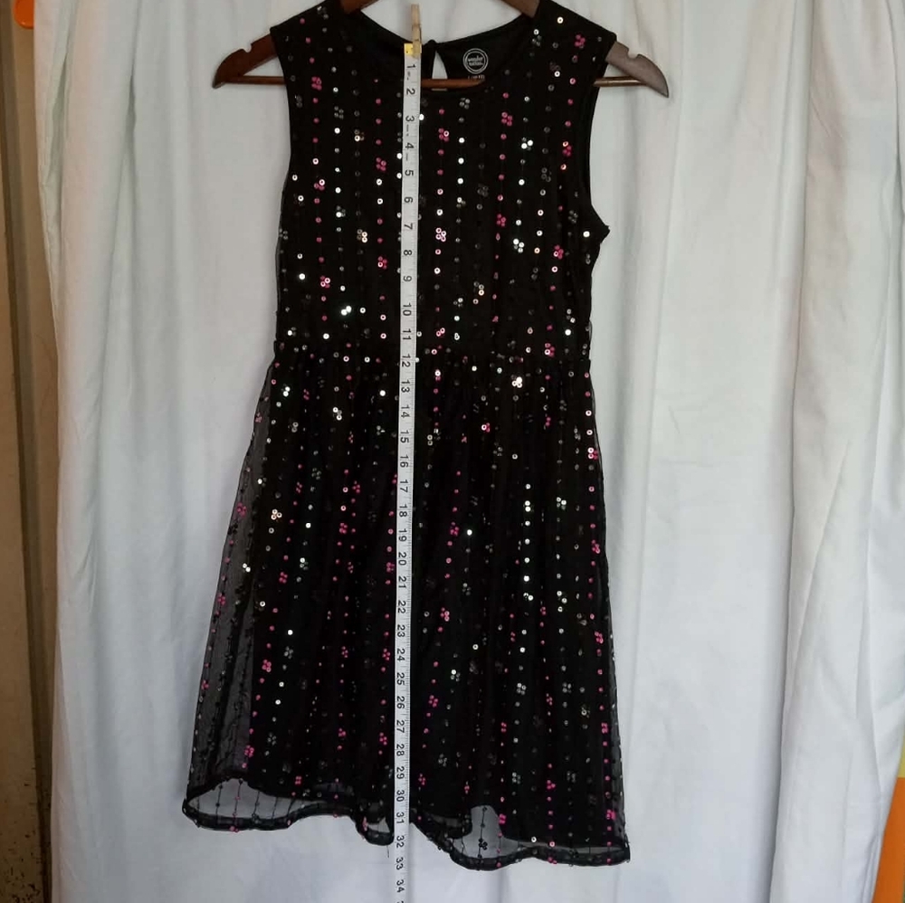 wonder nation Large 10-12 Black Sequin Overlay Party Dress Up Pink Flowy Girls